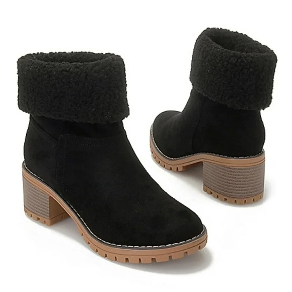 New Corkys Black Sherpa Heeled Boots - Picture 2 of 3